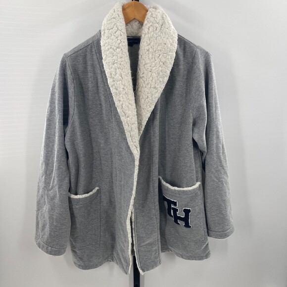 Tommy Hilfiger Women’s Size XL Varsity Open Sweater Gray Cozy‎ Sporty Academia - Picture 1 of 7